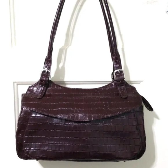 NEW MAXX New York Chestnut Red 100% Croco Embossed Leather Shoulder Bag Purse - Picture 5 of 16